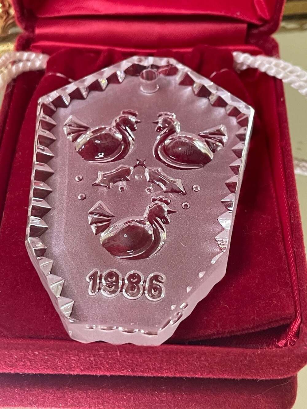 Waterford Crystal 1986 Three French Hens Christmas Ornament with Box
